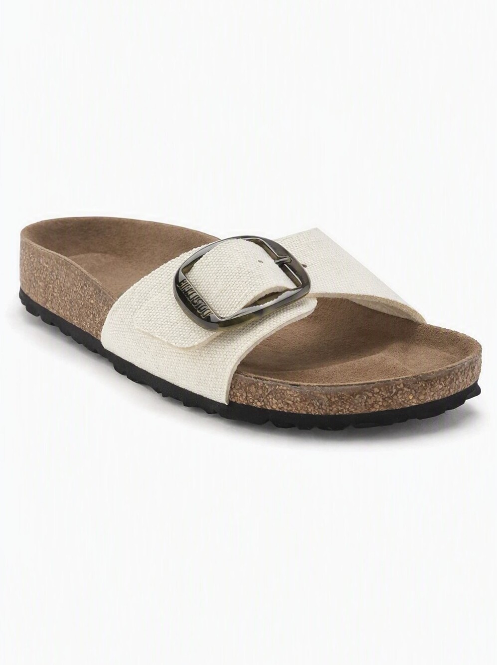 Birkenstock Women’s Madrid Vegan Big Buckle Sandal Eggshell Textile 39 Narrow